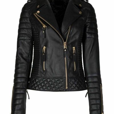 Ladies women's fashion biker style jacket soft genuine leather black new