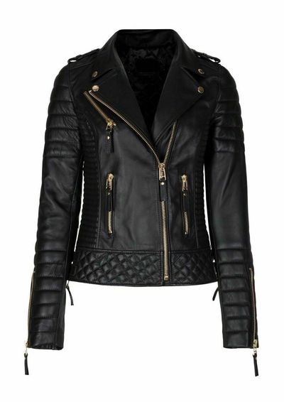 Ladies Women's Fashion Biker Style Jacket Soft Genuine Leather Black New