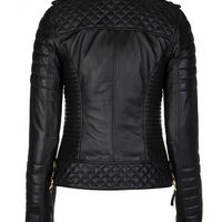 Ladies Women's Fashion Biker Style Jacket Soft Genuine Leather Black New - Thumbnail 1