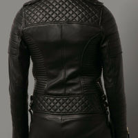 Women's Genuine Lambskin Leather Motorcycle Designer Biker Jacket Premium Qualit - Thumbnail 3