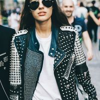 Handmade Women's Black, White $ Blue Fashion Studded Punk Style Leather Jacket - Thumbnail 4
