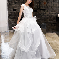 Gray tulle lace prom gown evening dress - Thumbnail 1