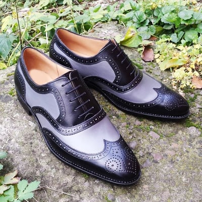 Handmade black & purple wing tip shoes stylish leather lace up shoes for men's - Thumbnail 4