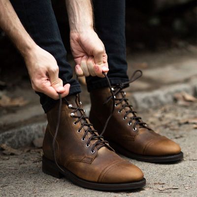 Handmade Brown Cap Toe Leather Lace Up Boots Dress Formal Boots Men's