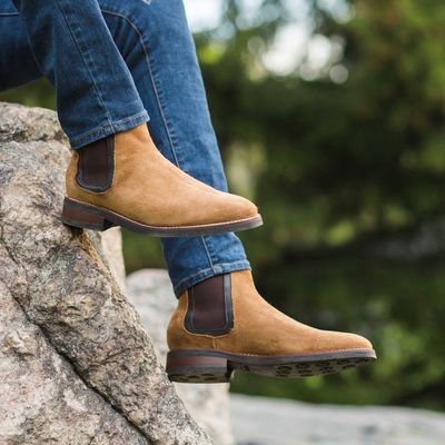 Handmade tan suede chelsea boots dress formal boots men's - Thumbnail 2