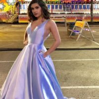  Fashion Sexy A Line Satin Long Prom Dress,Formal Dress - Thumbnail 1