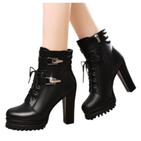 Buckle Design Black Leather Side Zip Ankle Boots - Thumbnail 2