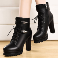 Buckle Design Black Leather Side Zip Ankle Boots - Thumbnail 3