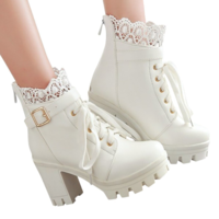 Kawaii Ankle Boots with Beautiful Lace Detail - Thumbnail 2
