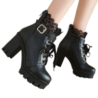 Kawaii Ankle Boots with Beautiful Lace Detail - Thumbnail 3