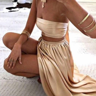 Sexy two piece strapless prom dresses with split side  - Thumbnail 5