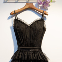 Black tulle long prom dress evening dress - Thumbnail 1