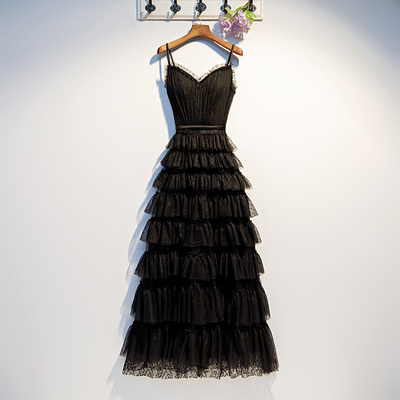 Black tulle long prom dress evening dress - Thumbnail 4
