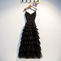 Black tulle long prom dress evening dress - Thumbnail 3