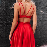 Cute V Neck Spaghetti Straps Red Short Homecoming Dresses,Short Prom Dresses,2020 Hoco Dresses - Thumbnail 1