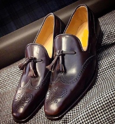 Handmade Men's Brown Leather shoes, Men Tassel Loafer formal Dress Fashion shoes