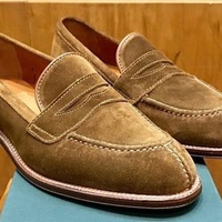 Handmade Men’s Suede Penny Loafer Shoes, Men Light Brown Moccasin Split Toe Shoe - Thumbnail 1