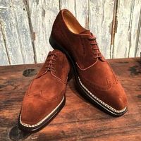 Handmade Men’s Suede Lace Up Casual Shoes, Men Brown Color Wing Tip Stylish Shoe - Thumbnail 1