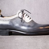 Handmade Men’s Leather Suede Shoes, Men Gray White Derby Stylish Dress Shoes - Thumbnail 1