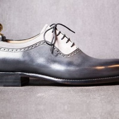 Handmade men’s leather suede shoes, men gray white derby stylish dress shoes