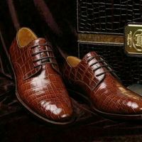 Mens Formal Shoes Handmade Brown Leather Crocodile Derby Lace-Up Casual Boot New - Thumbnail 4
