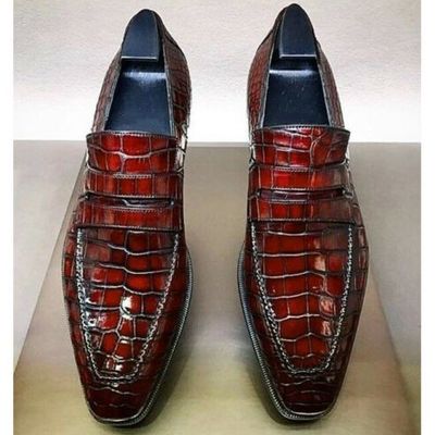 Handmade men alligators leather shoes, men crocodile leather shoe, moccasin shoe