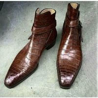 Handmade Men Alligator Skin Jodhpurs Boot, Brown Crocodile Texture Boots for men - Thumbnail 1