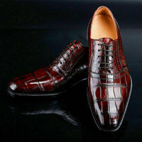 Mens Handmade Shoes Leather Crocodile Calf Print Formal Wear Lace-Up Casual Boot - Thumbnail 4