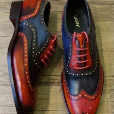 Mens handmade shoes brogue wingtip two tone leather latest style formal boots