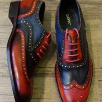 Mens Handmade Shoes Brogue Wingtip Two Tone Leather Latest Style Formal Boots - Thumbnail 1