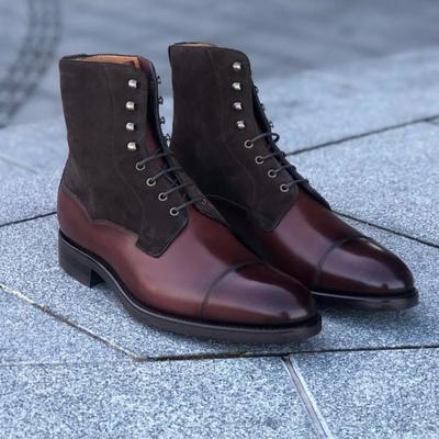 Handmade men two tone wingtip cap toe boots leather boot, men ankle shoes - Thumbnail 3