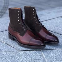 Handmade Men Two Tone Wingtip Cap Toe Boots Leather Boot, men ankle shoes - Thumbnail 4