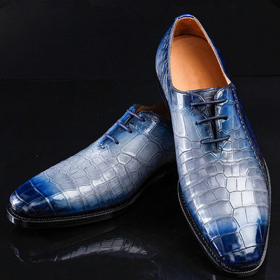 Handmade leather shoes, dress crocodile texture leather men black crocodile shoes
