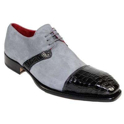 New Handmade Men Grey Alligator / Suede Oxford Shoes.