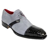New Handmade Men Grey Alligator / Suede Oxford Shoes. - Thumbnail 1