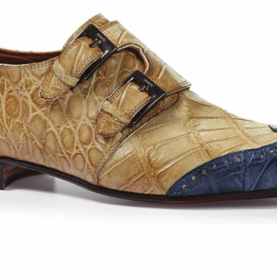 Men’s new handmade alligator monk strap blue / bone shoes