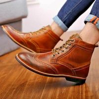 Handmade Men’s Tan Ankle Wingtip Formal Casual Marching Military Boots - Thumbnail 4