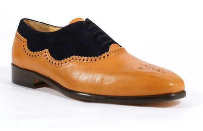 New Handmade Men Franco Italian Camel / Blue Leather and Suede Oxfords Shoes