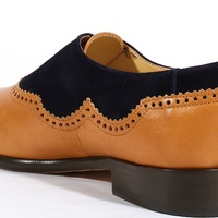 New Handmade Men Franco Italian Camel / Blue Leather and Suede Oxfords Shoes - Thumbnail 1