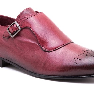 New handmade genuine monkstrap burgundy leather shoes