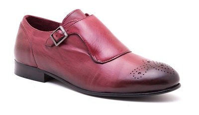 NEW HANDMADE GENUINE MONKSTRAP BURGUNDY LEATHER SHOES