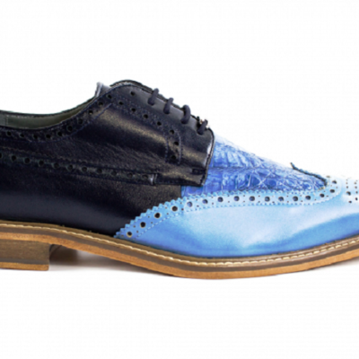 New handmade crocodile & calfskin wingtip light blue / ocean / navy shoes