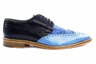 New Handmade Crocodile & Calfskin Wingtip Light Blue / Ocean / Navy Shoes