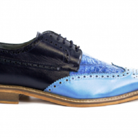 New Handmade Crocodile & Calfskin Wingtip Light Blue / Ocean / Navy Shoes - Thumbnail 4
