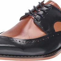 New Handmade Men’s Tan & Navy Buffalo Leather Lace-Up Dress Oxford Shoes - Thumbnail 1