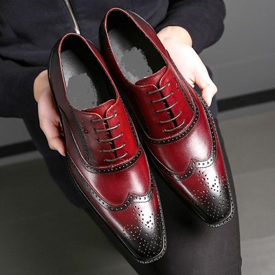 Handmade classic style cow leather elegant brogue shoes