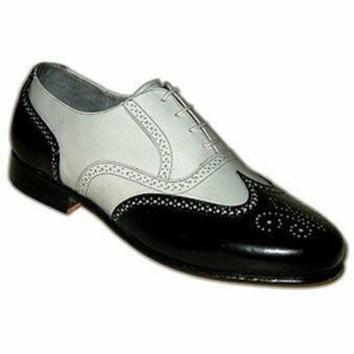 Men’s oxford shoes gray black cont genuine leather wing tip brogue toe handmade
