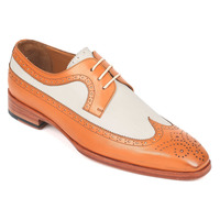New Handmade Men’s Cognac and Cream Calf-Skin Wingtip Derby Oxfords Shoes - Thumbnail 5