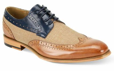 Men’s Handmade Two Tone Tan Blue Derby Wing Tip Tweed Leather Lace up Shoes