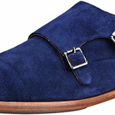 Men’s monk strap blue loafers handmade leather dress shoes